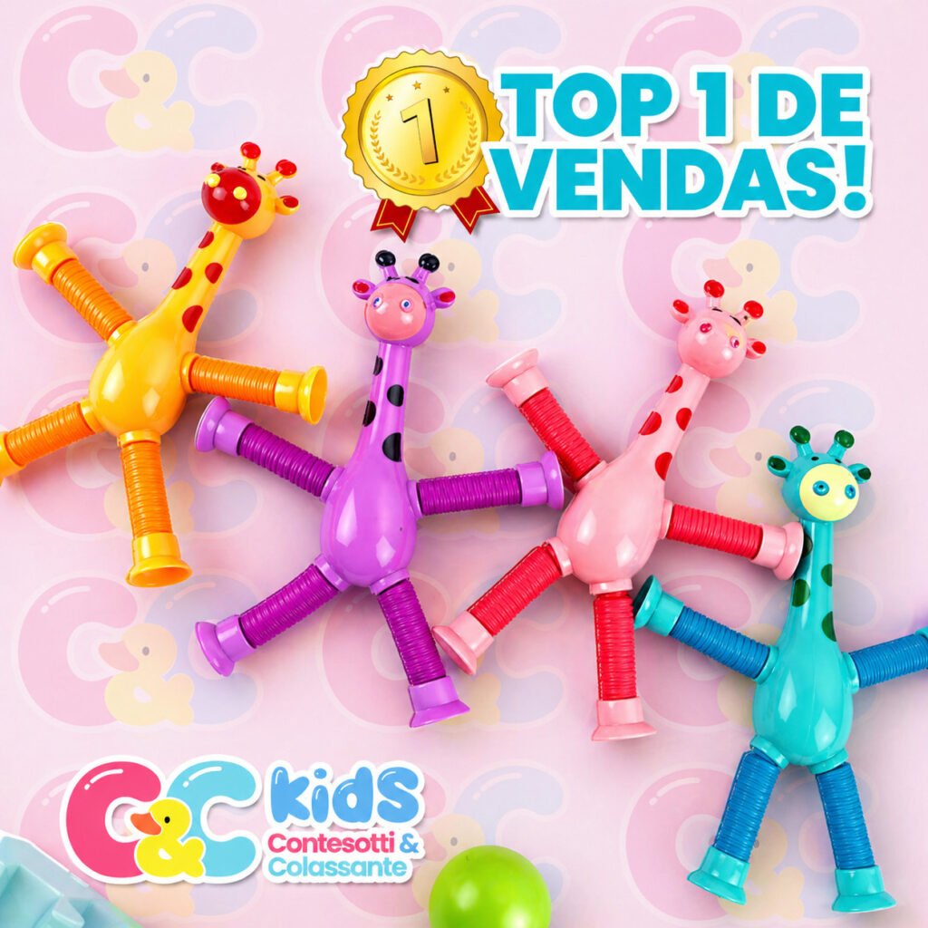 Girafa flexível com ventosa colorida brinquedo sensorial infantil