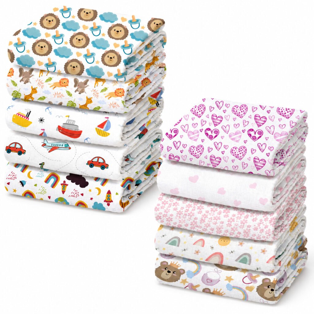 Kit 5 fraldas de pano luxo estampadas para bebê menino e menina