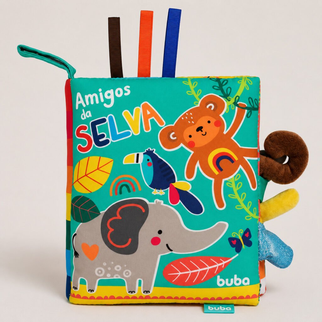 Livrinho sensorial Amigos da Selva Buba colorido para bebê