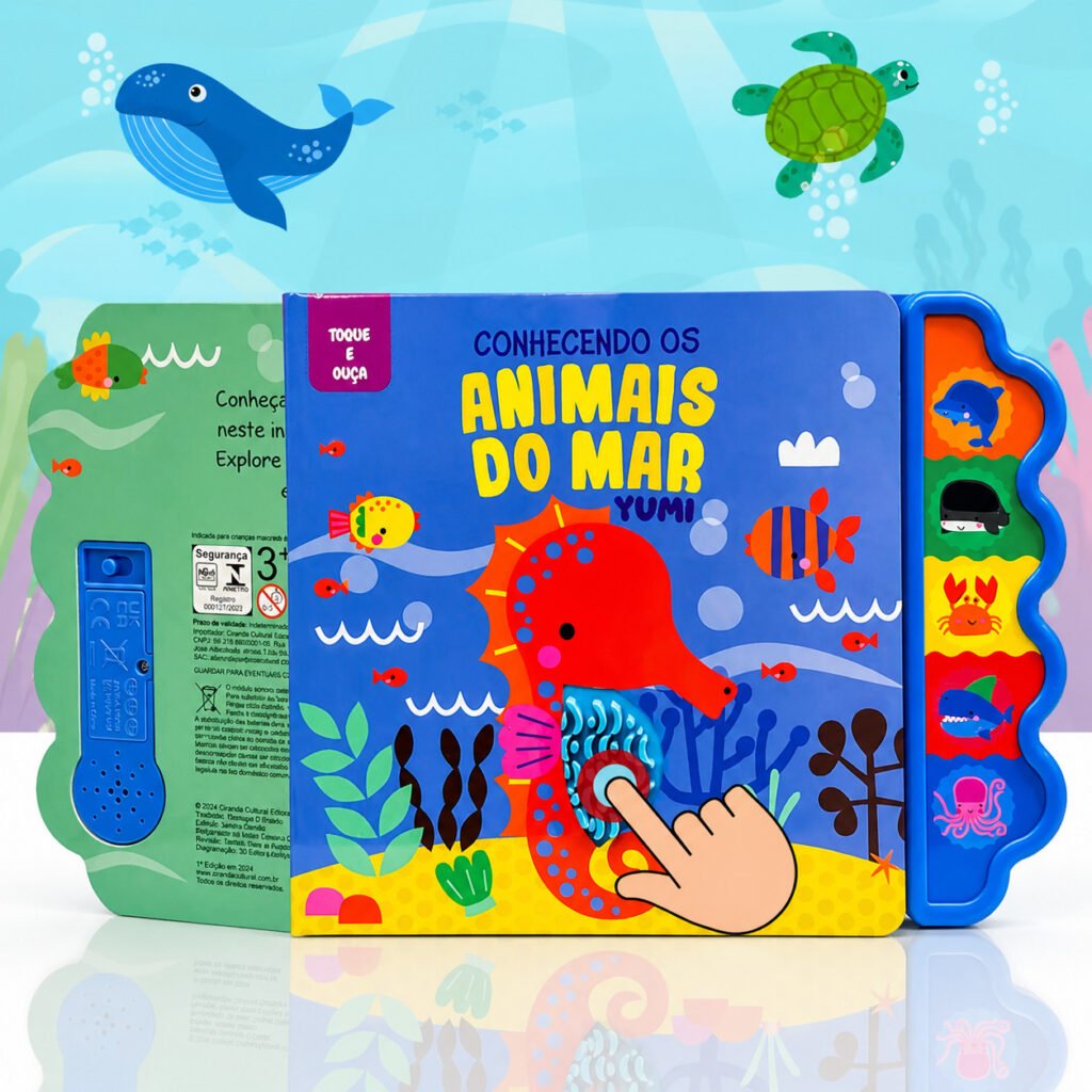 livro sensorial bebê animais do mar com som e texturas interativo