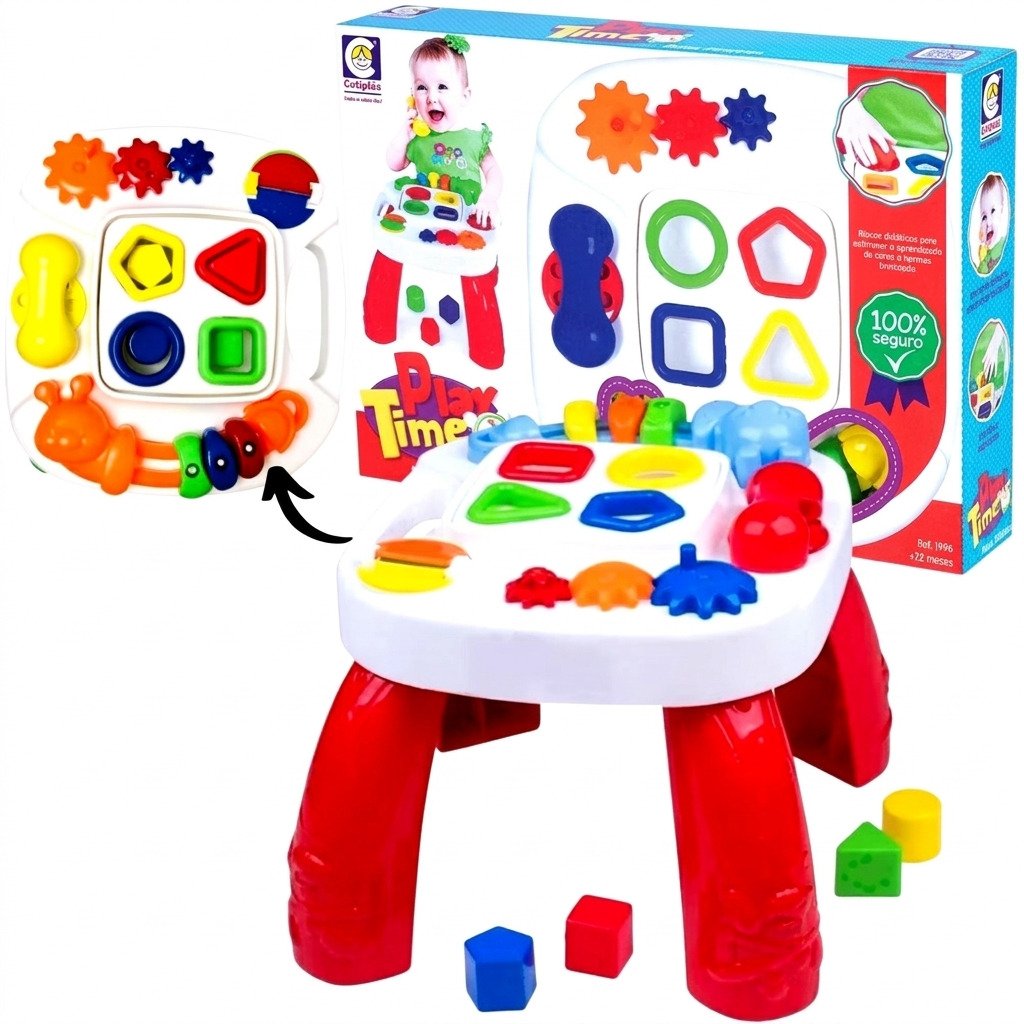 Mesa didática infantil Play Time com encaixe de formas coloridas