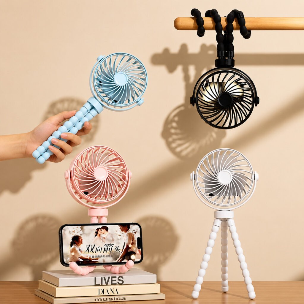 Mini ventilador portátil flexível para carrinho de bebê e berço