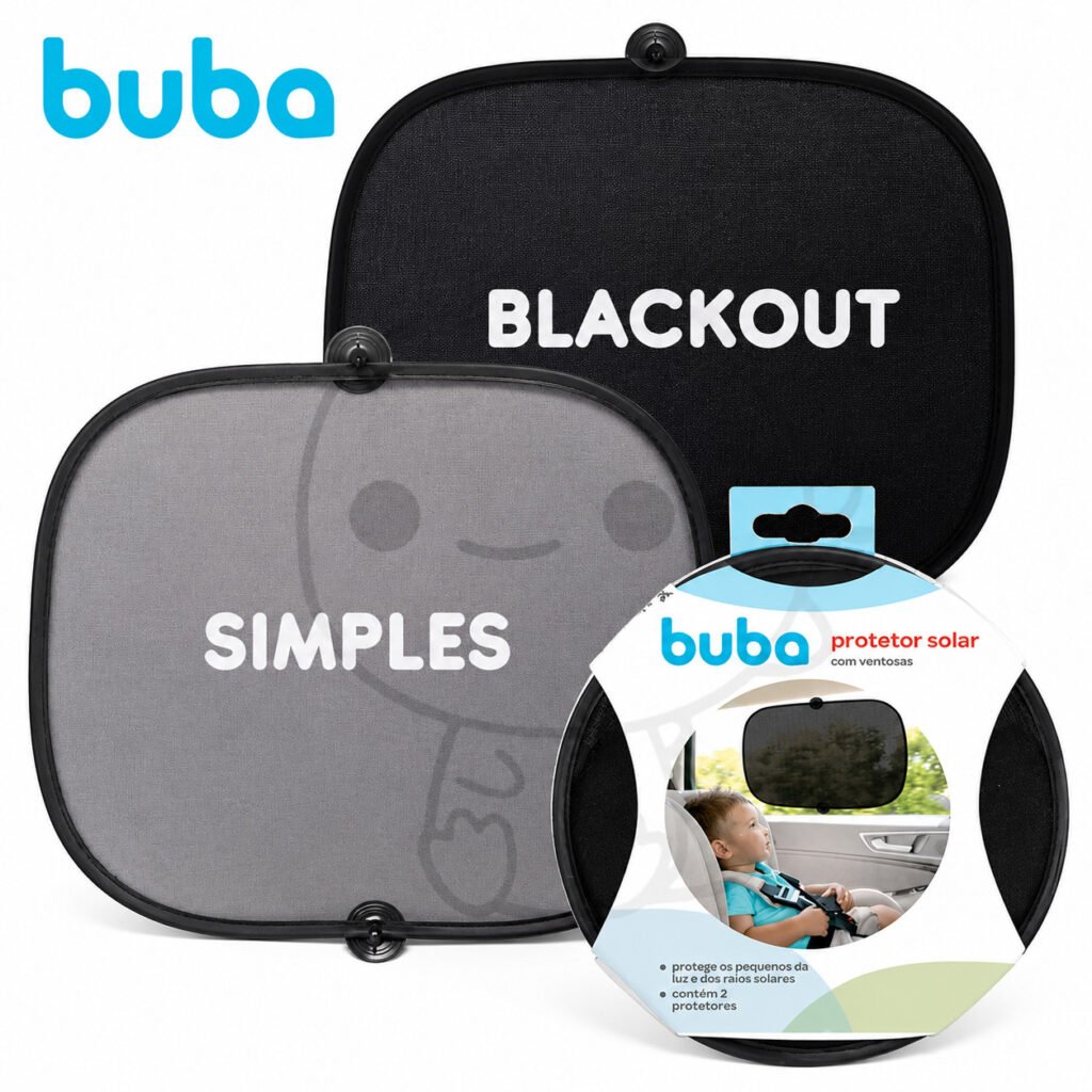 Protetor solar blackout Buba instalado na janela do carro
