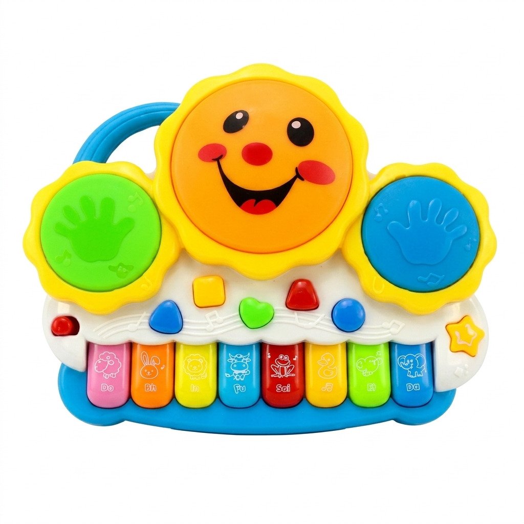 Teclado piano musical infantil colorido com luzes e botões interativos