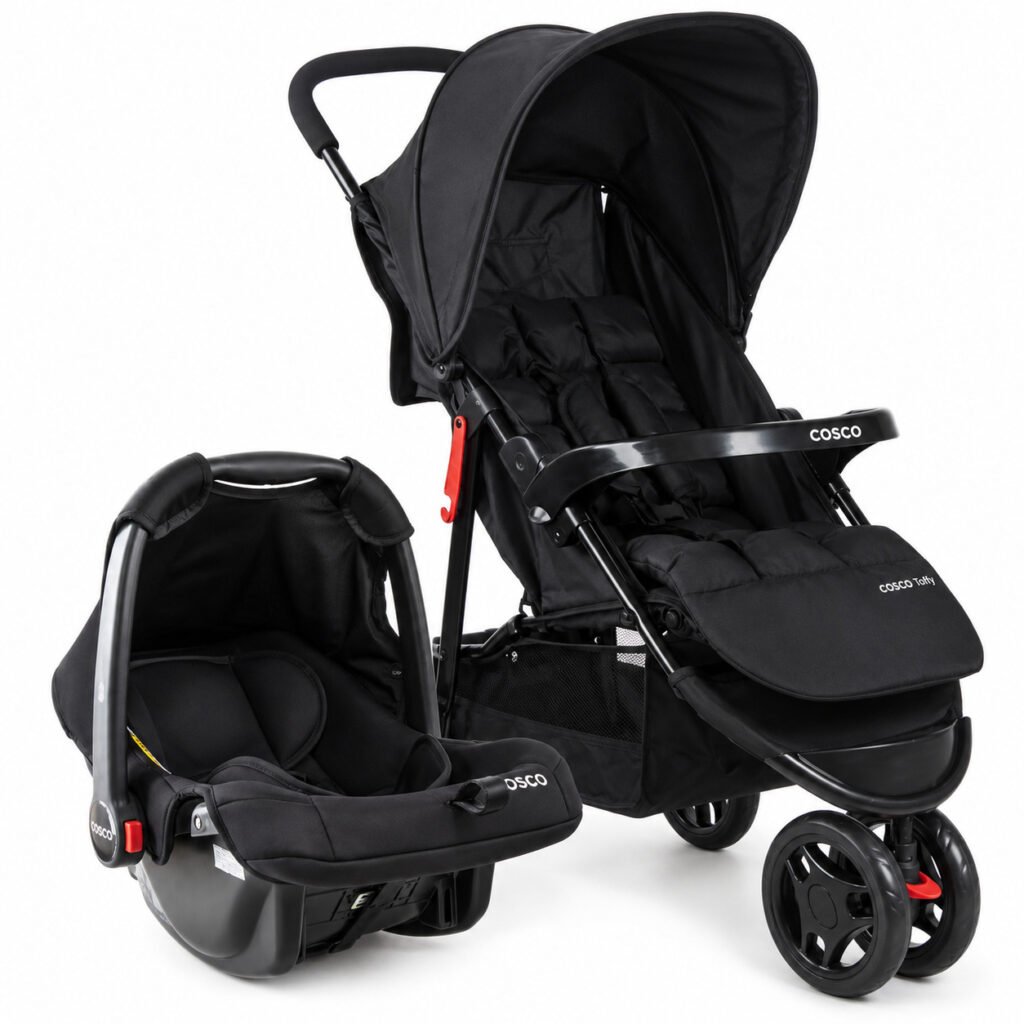 Travel System Cosco Kids Toffy preto com carrinho e bebê conforto