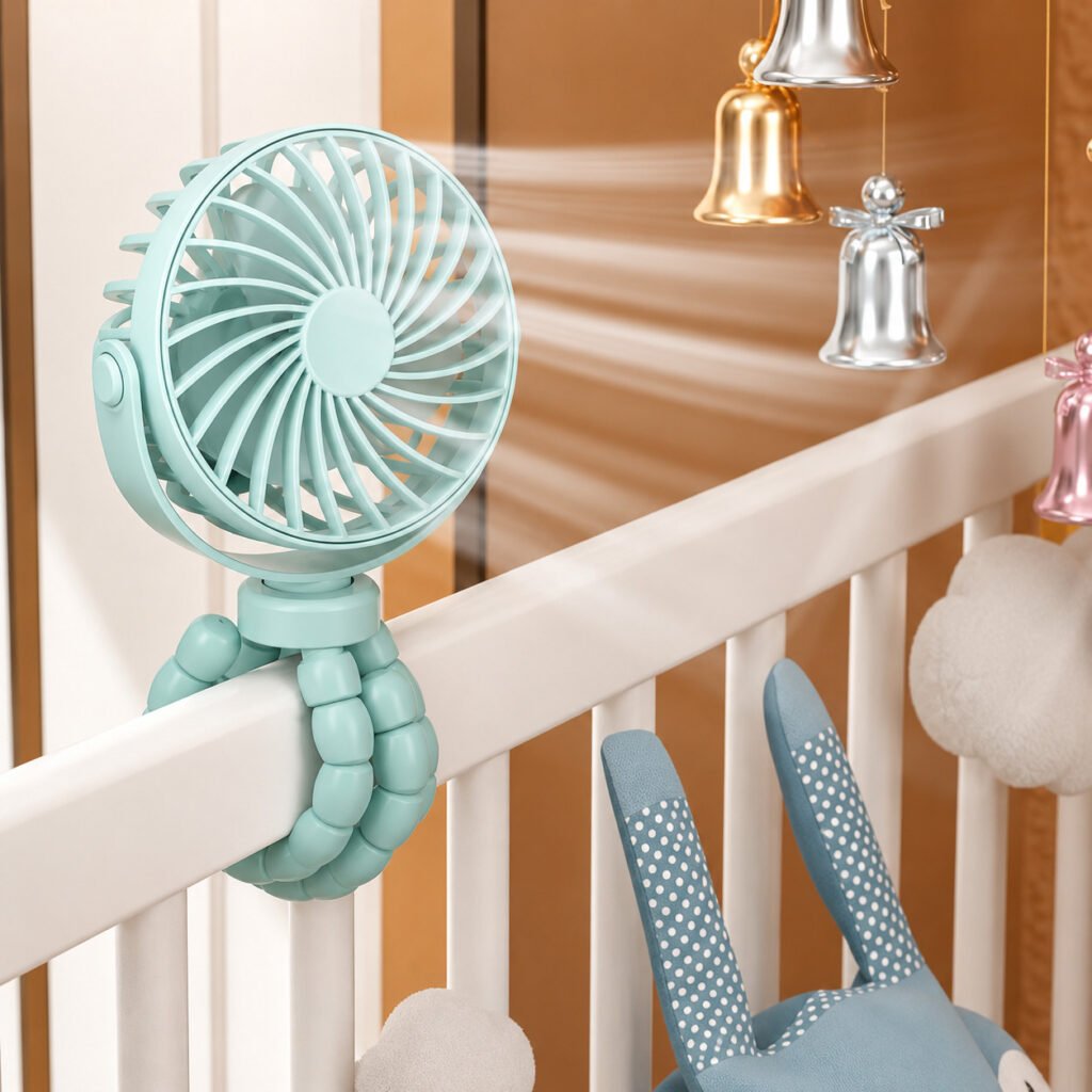Ventilador USB ajustável para bebê com tripé articulado