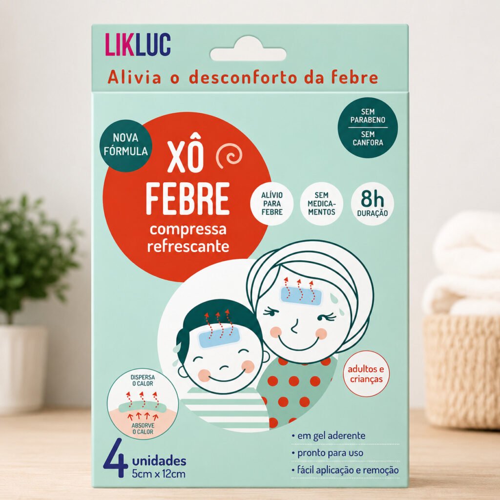 Compressa gel refrescante infantil Xô Febre para auxiliar no conforto durante episódios de febre.