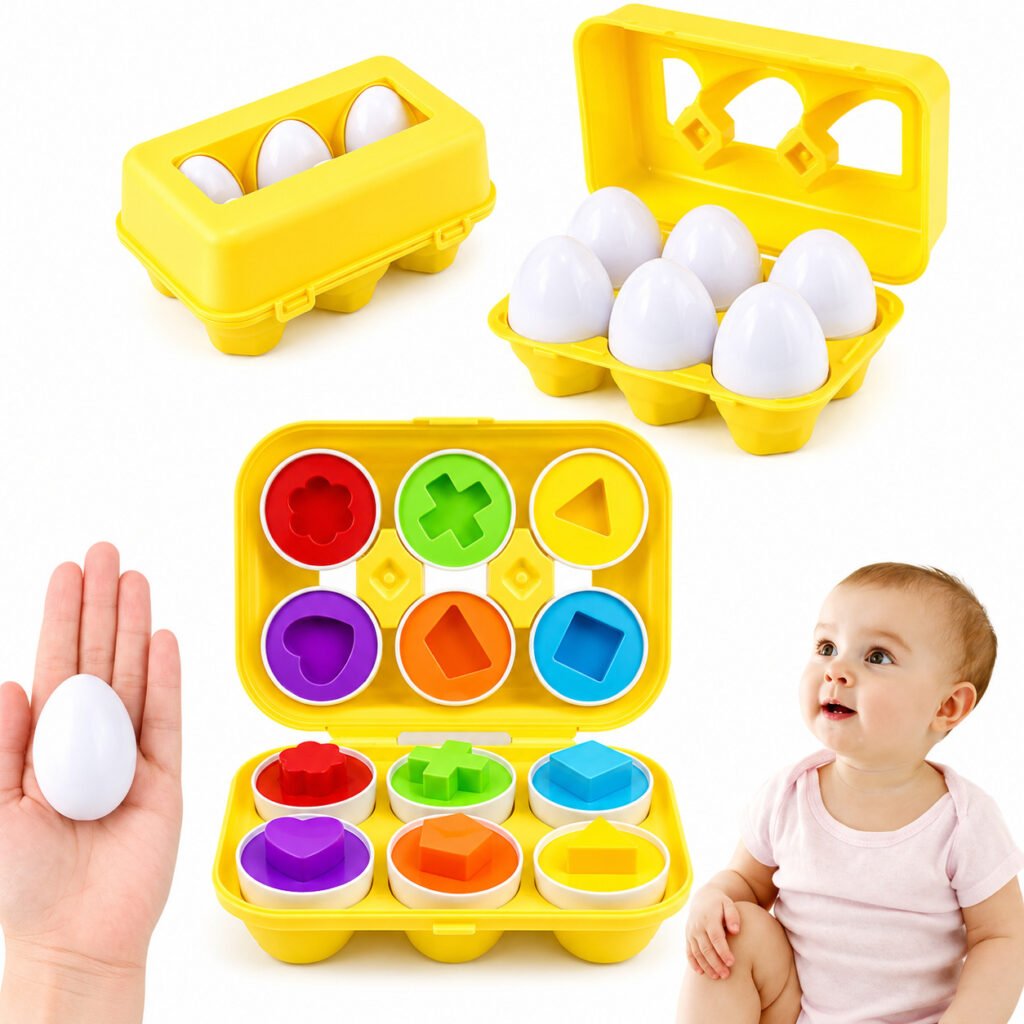 Brinquedo educativo ovos de encaixar com formas geométricas para bebê