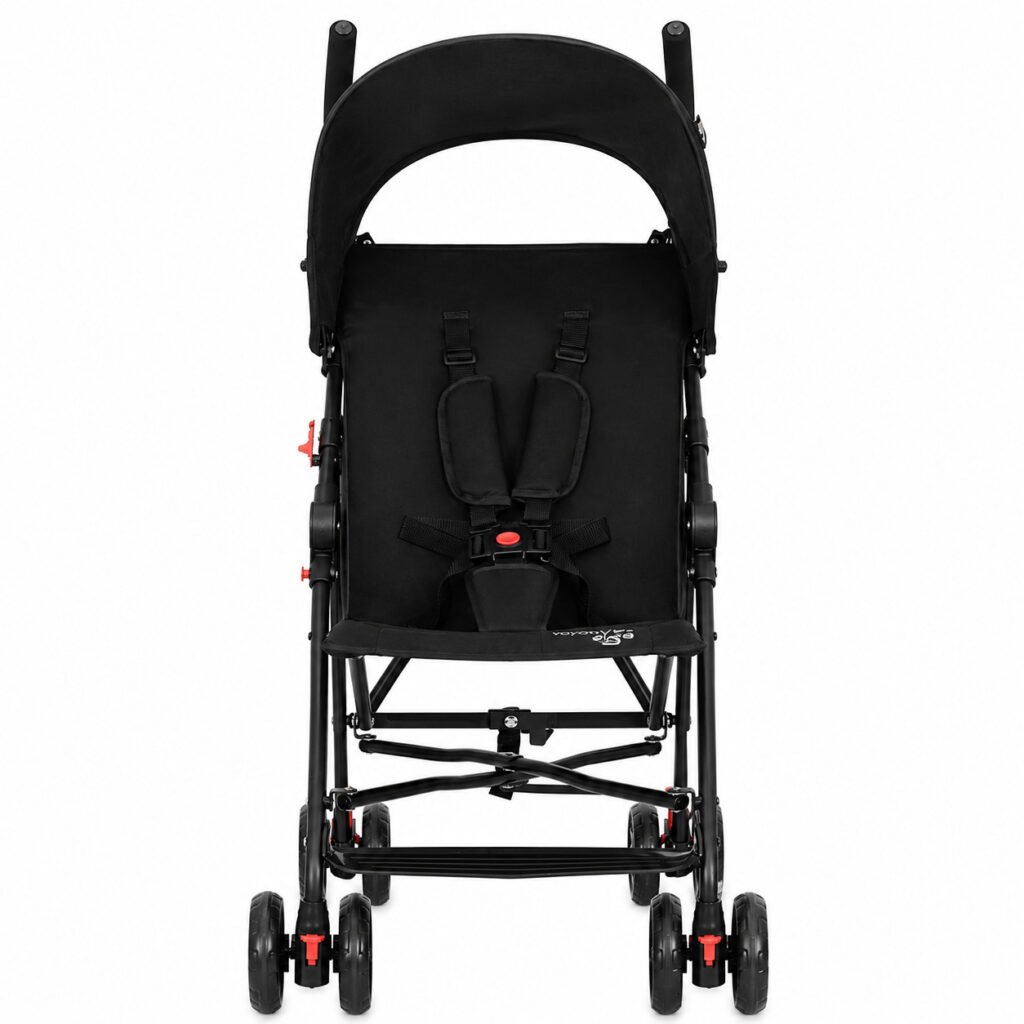 Carrinho de bebê guarda chuva MOVEE Maxi Baby preto compacto com capota e cinto de segurança.