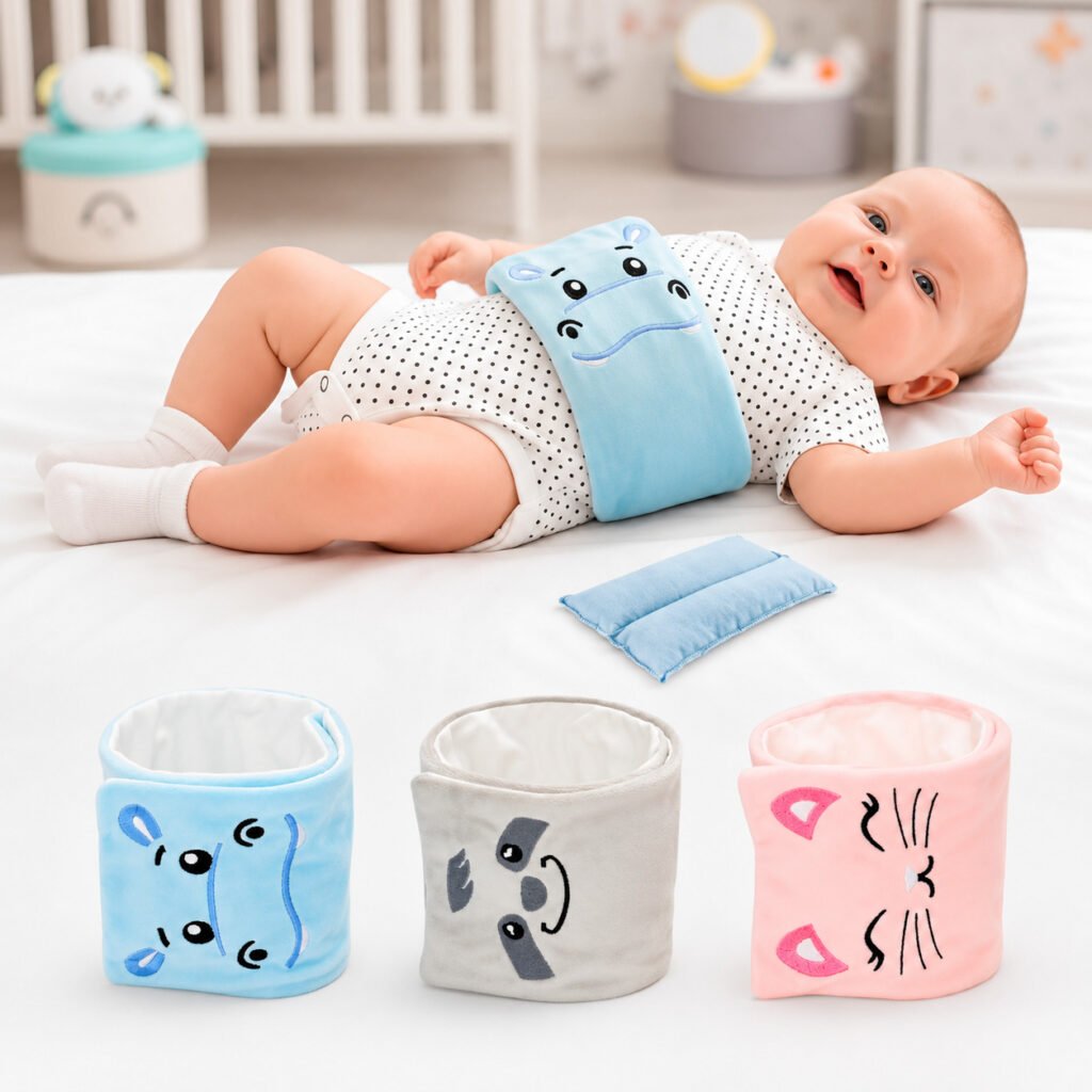 Faixa térmica infantil para aliviar gases e desconforto abdominal.