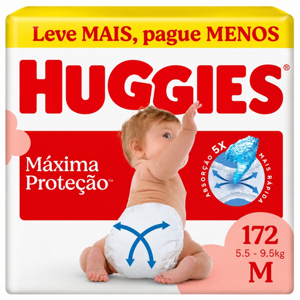 Fralda Huggies Máxima Proteção tamanho M para bebês de 5,5 a 9,5 kg