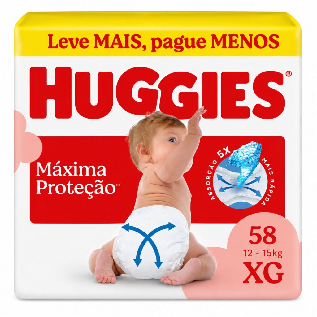 Pacote Huggies tamanho XG com alta absorção