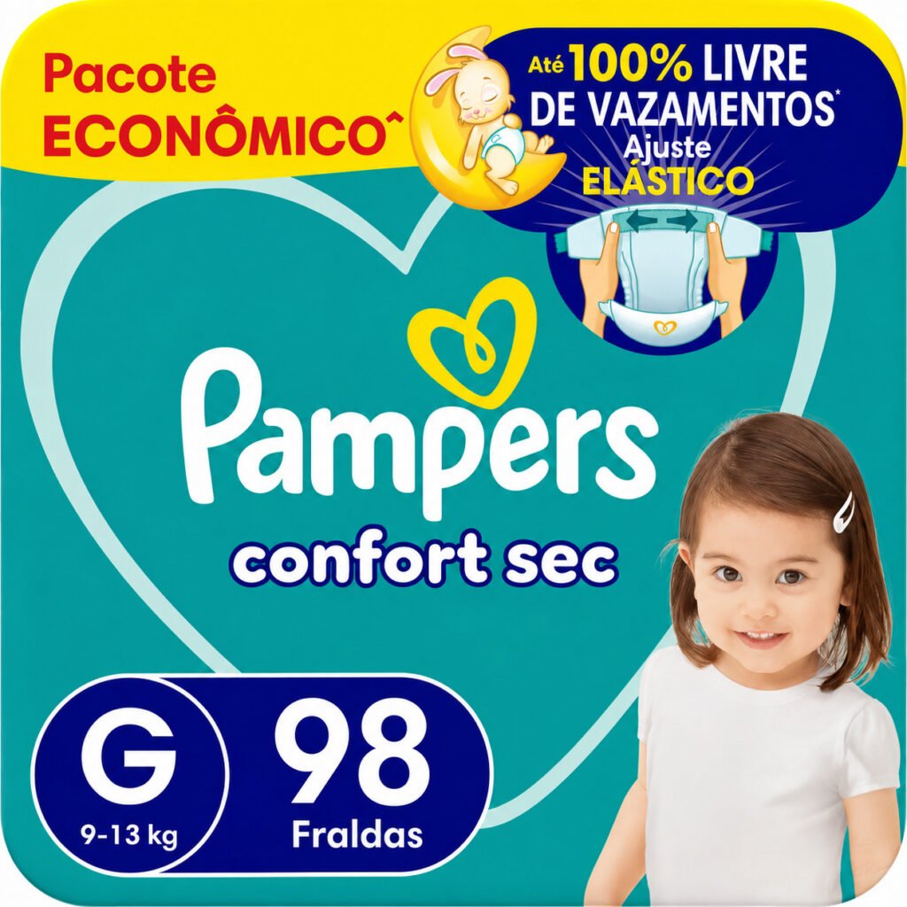 Fralda Pampers Confort Sec G para bebês de 9 a 13 kg