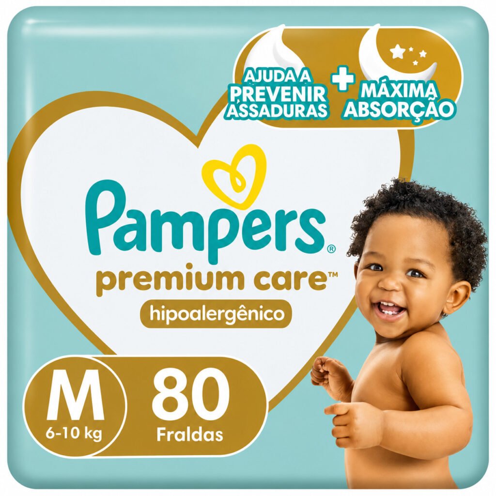Fralda Pampers Premium Care tamanho M 6 a 10kg.