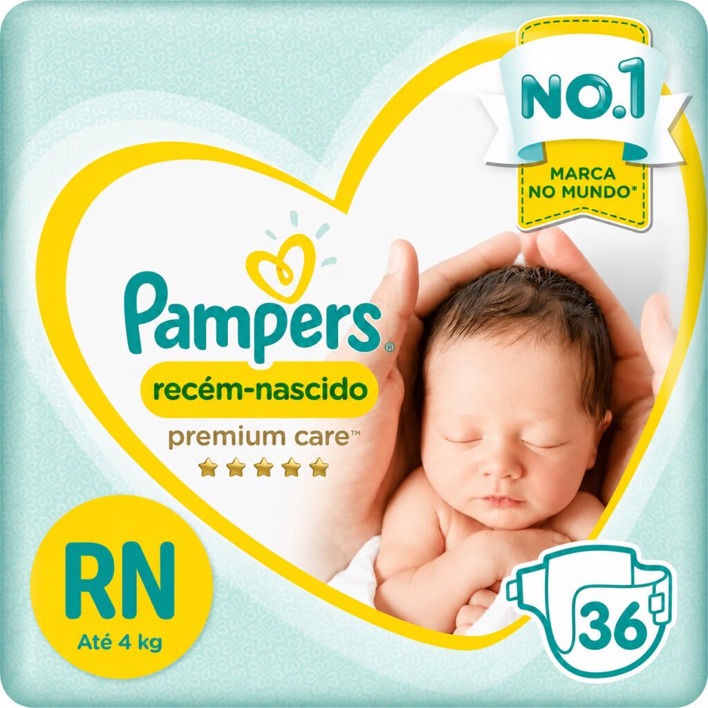Fralda Pampers Premium Care RN para recém-nascido até 4kg.