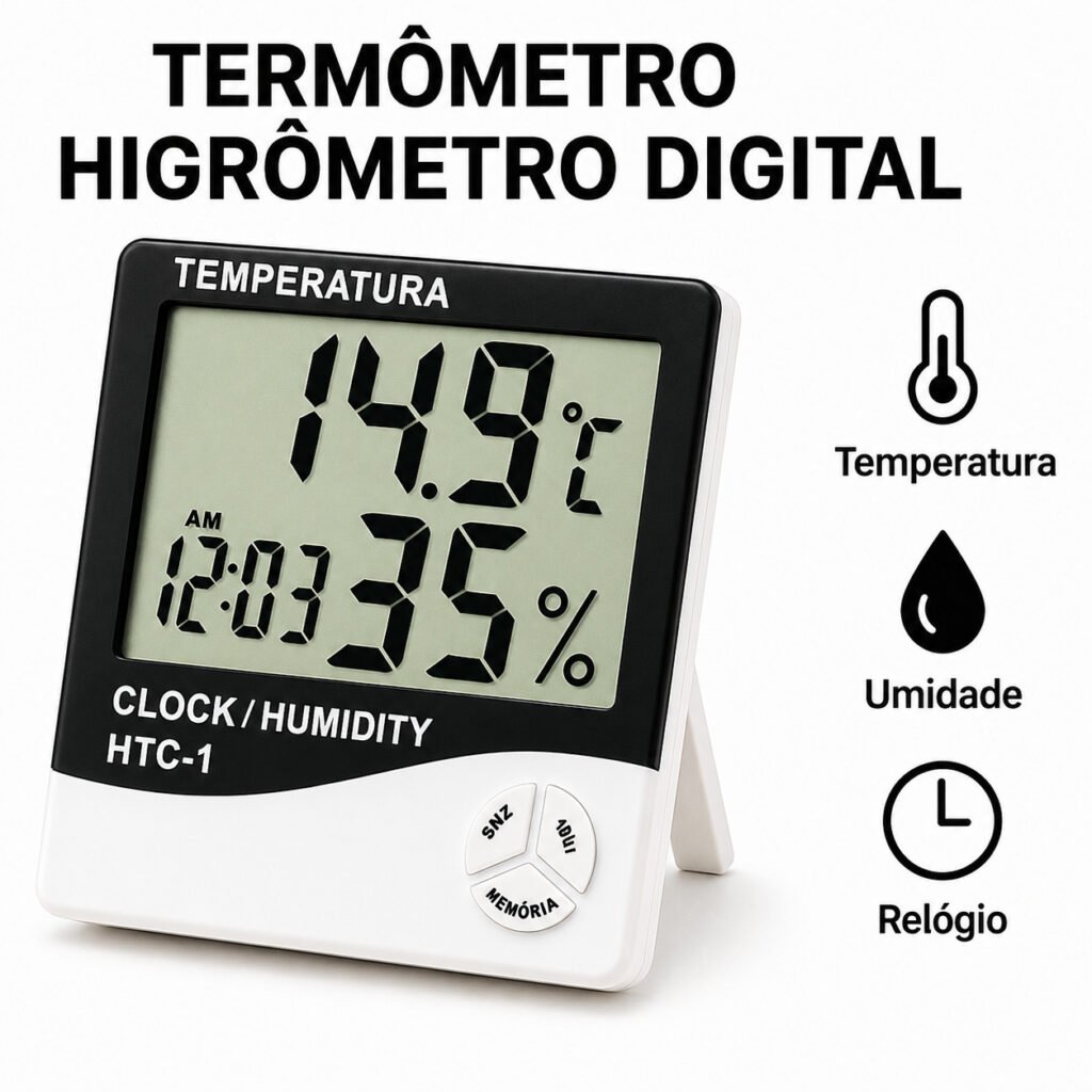 Higrômetro digital com registro de máxima e mínima para ambiente do bebê.