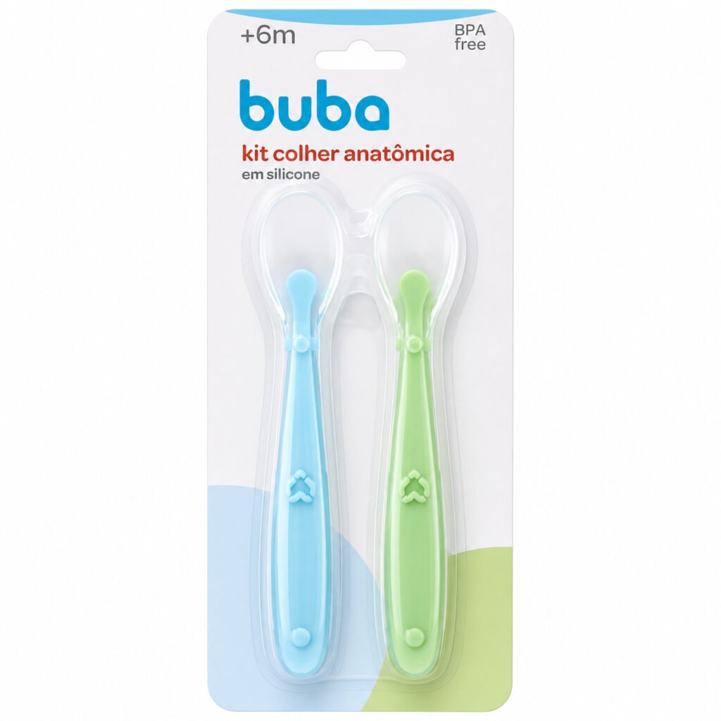 Kit 2 colheres de silicone anatômicas Buba para introdução alimentar do bebê.