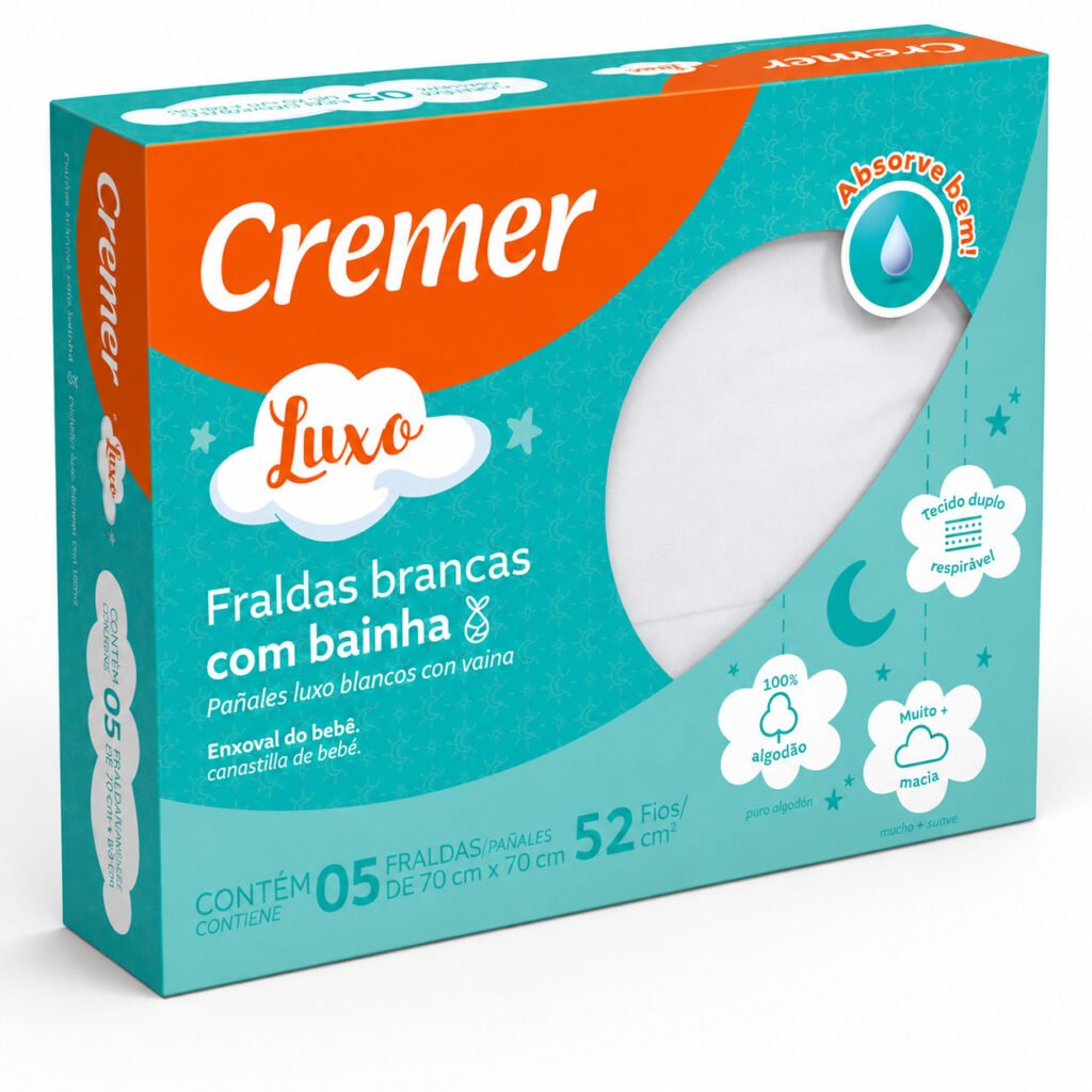 Fralda Cremer Luxo macia e absorvente para cuidados diários do bebê