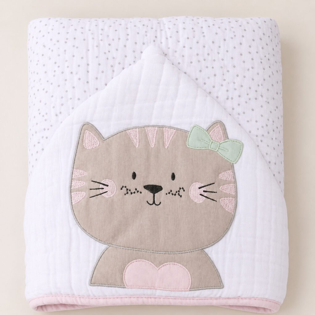 Toalha de banho soft para bebê com capuz bordado bichinhos Papi Friends 3 camadas.