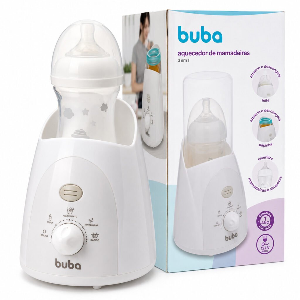 Aquecedor Esterilizador de Mamadeira e Papinha Buba branco para aquecer leite e esterilizar mamadeiras.