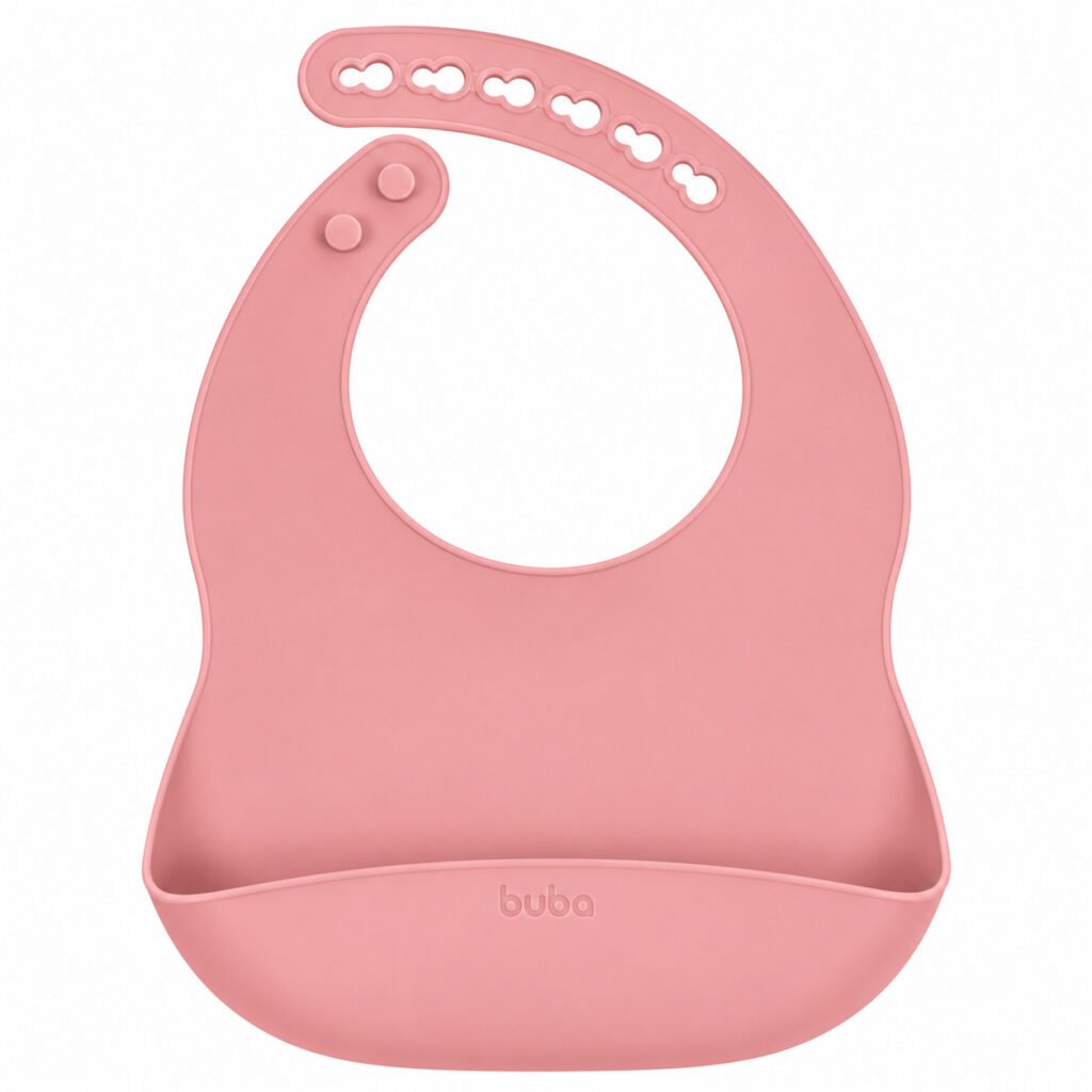 Babador de silicone Buba com bolso pega migalhas para alimentação do bebê.