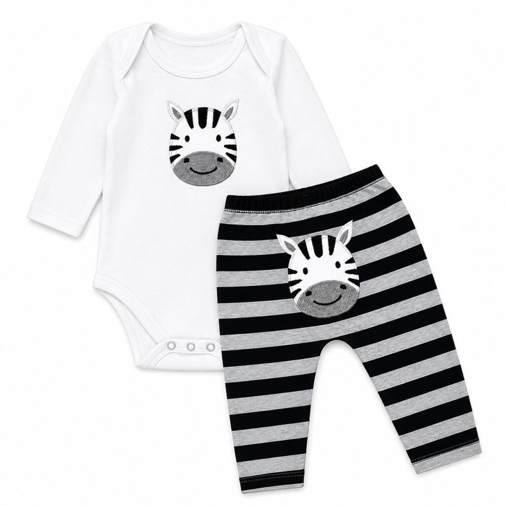 Body bebê manga longa com calça em tecido premium confortável para recém-nascido.