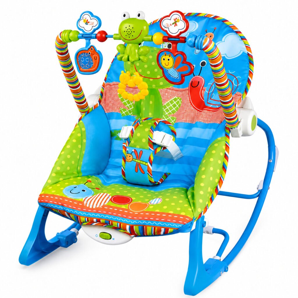 Cadeirinha de descanso bebê Maxi Baby musical azul até 18kg.