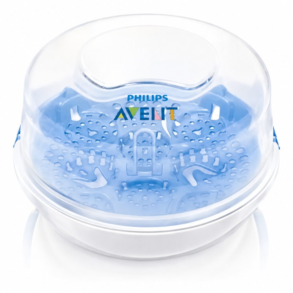 Esterilizador de mamadeiras a vapor Philips Avent SCF281/02 para micro-ondas com tampa e alças.