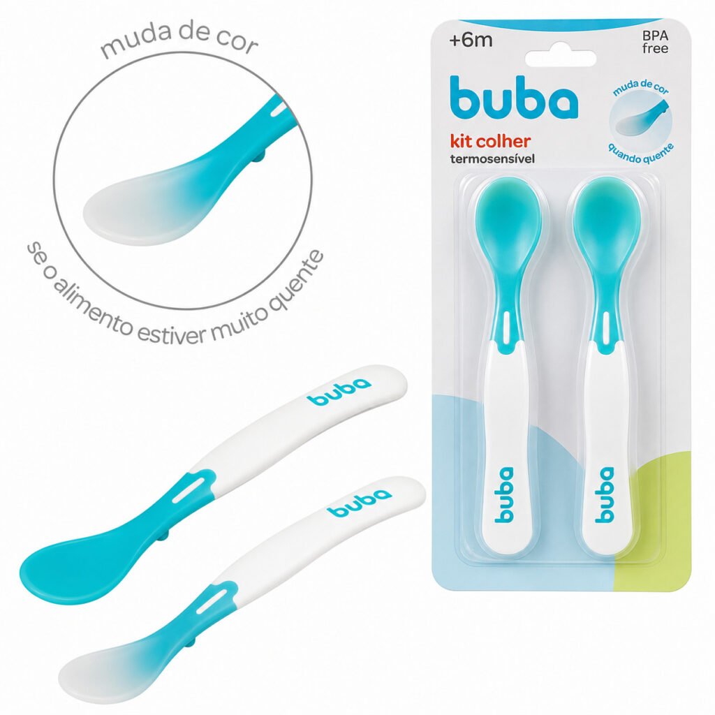 Kit Colher Termossensível Buba BPA Free com 2 unidades para alimentação do bebê.