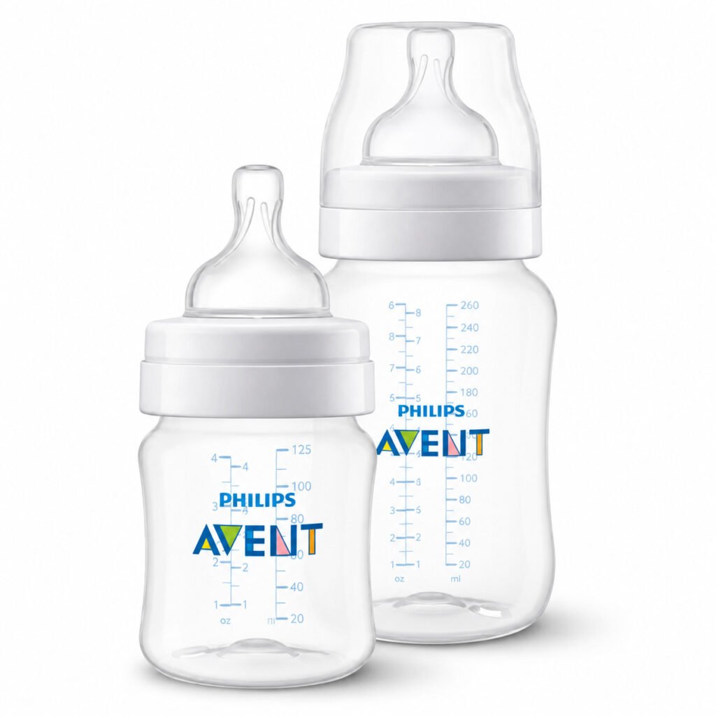Kit com 2 mamadeiras Philips Avent Classic Cristal 125ml e 260ml com sistema anticólica para bebê.