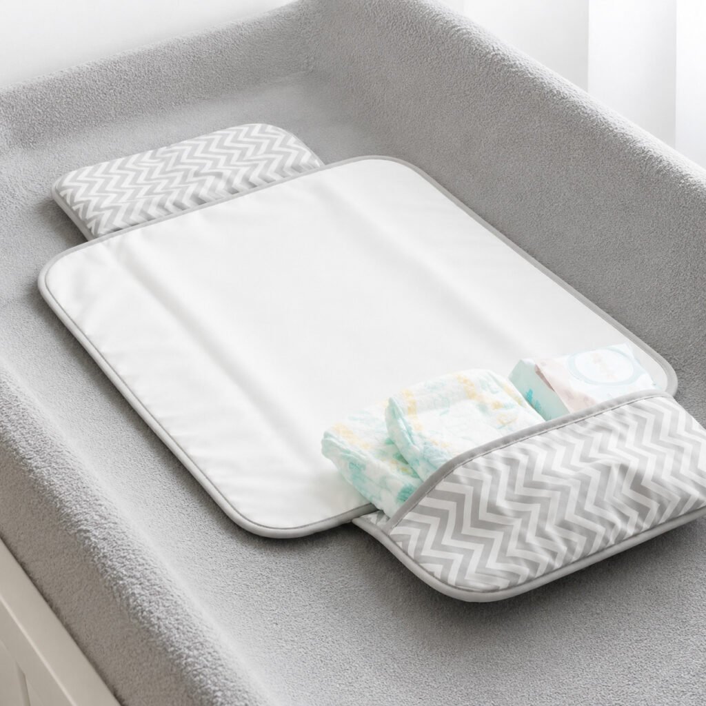 Trocador de fralda impermeável dobrável com bolso para passeios e viagens.