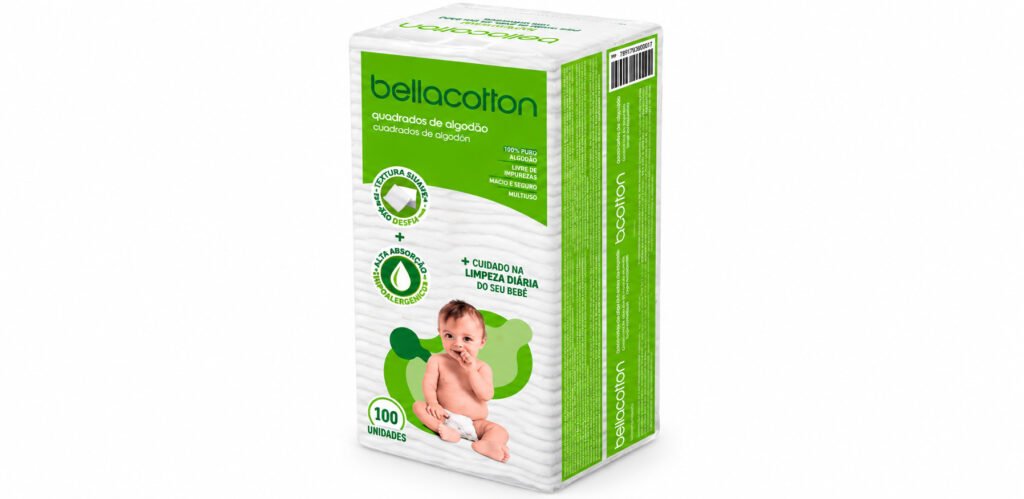 Algodão em quadrados para bebê Bellacotton com 100 unidades