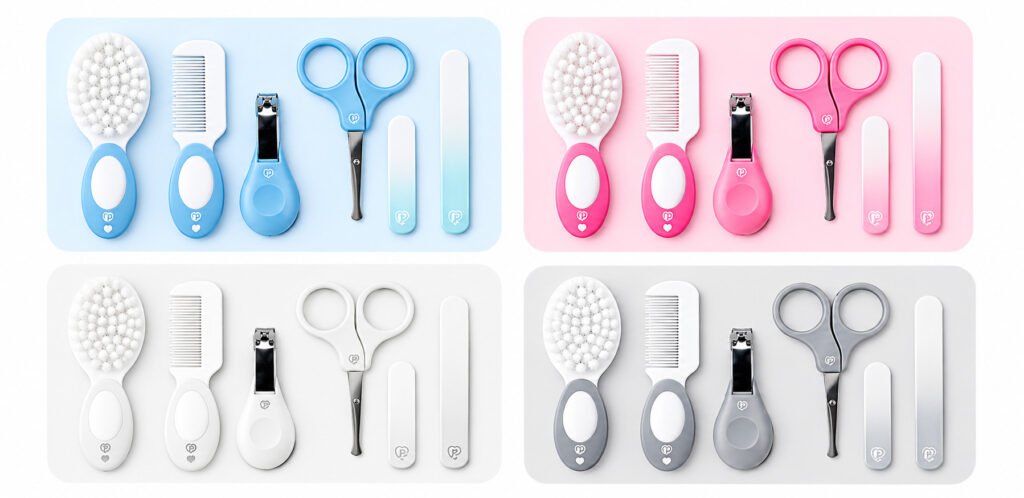 Kit de higiene para bebê com escova, pente, tesoura, cortador de unhas e lixas