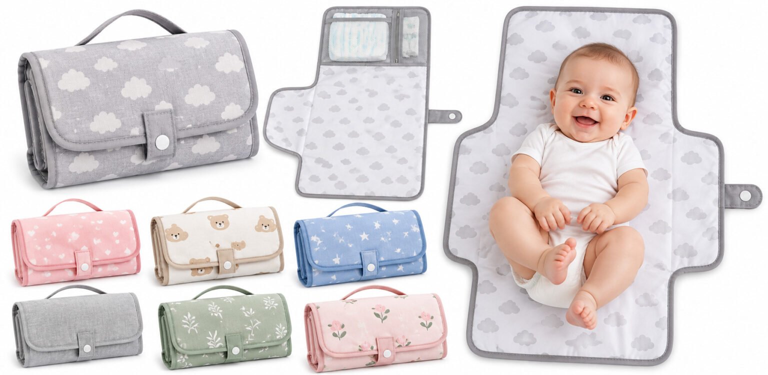 Trocador portátil para bebê dobrável com compartimentos