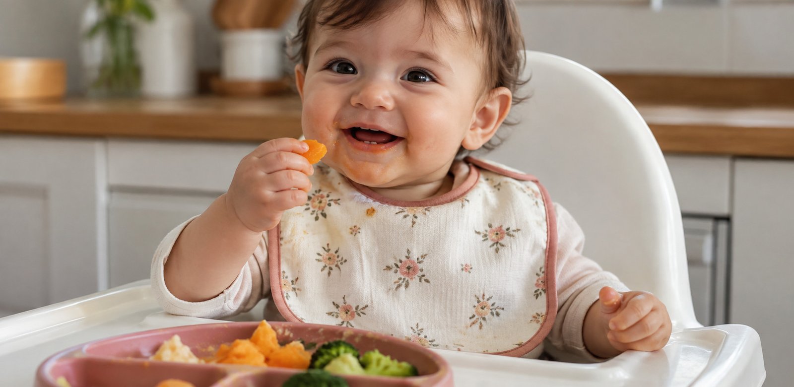 Babador de tecido para bebê usar durante a introdução alimentar.