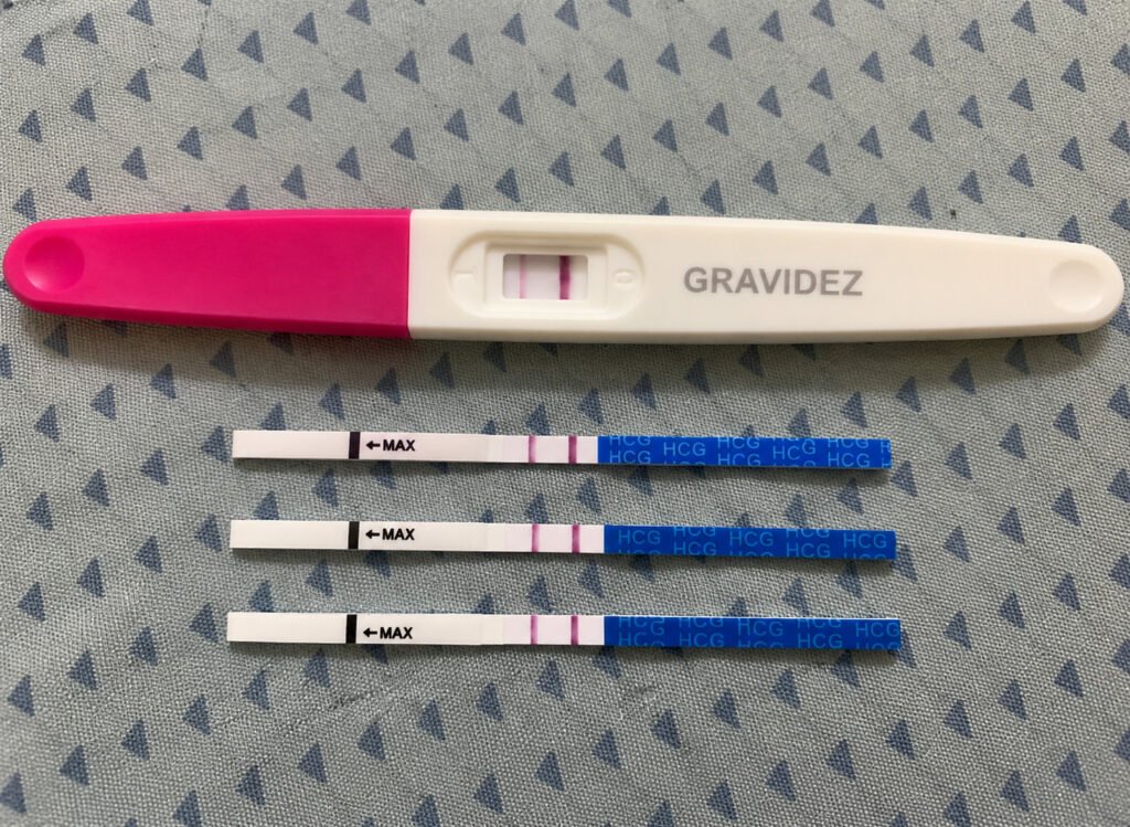 Testes de gravidez positivos indicando possível gravidez